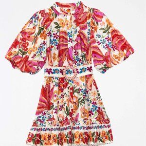 Farm Rio White Spring Bananas Belted Mini Dress